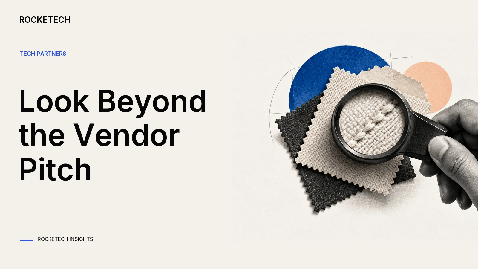 An inspection loupe enlarges the stitching of a fabric swatch while its blank label sits aside.
