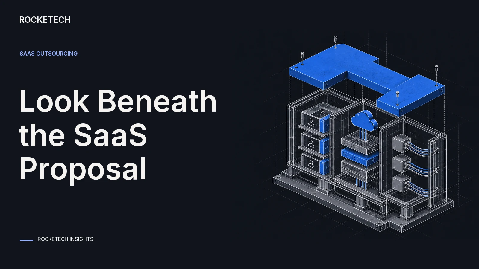 An application shell opens through a service hatch to reveal its underlying technical supports.